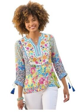 John Mark Multicolor Floral Patchwork Peplum bohemian blouse shirt sz xl
